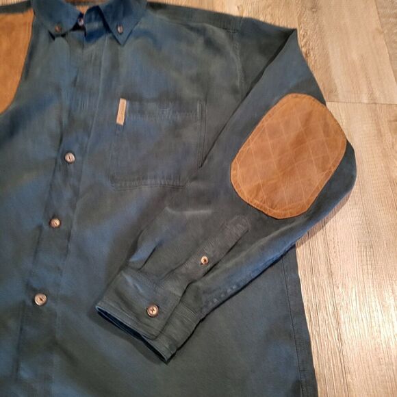 North River Outfitters Teal Button Up Shirt With Brown Elbow Patches Mens Size M - Picture 2 of 9